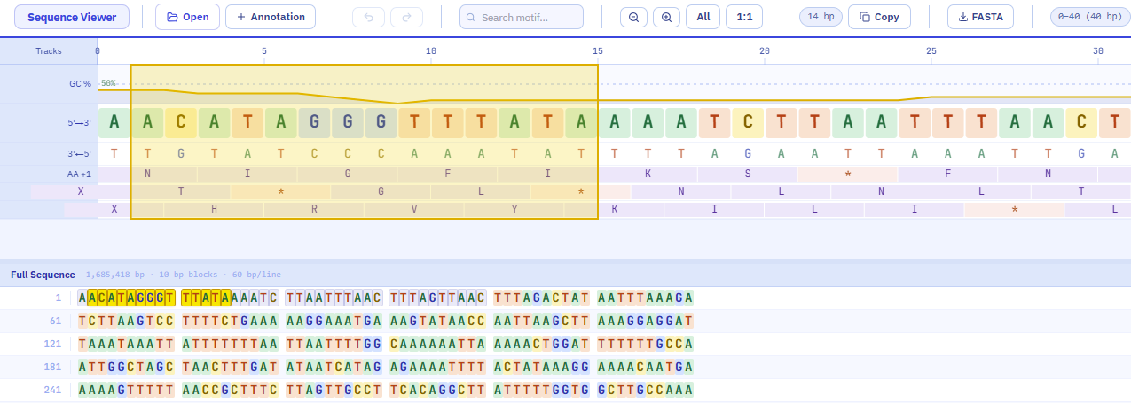AriaDNA sequence viewer